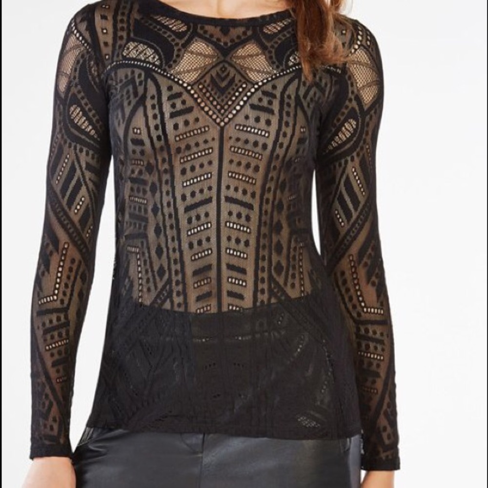 BCBG Maxazria “Agda” Sheer Crew Neck Top